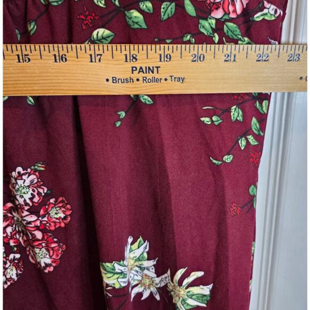 Floral Tunic Baby Doll Henley Top Empire Waist Sz 14 W Plus Burgundy Red Flare - Picture 12 of 12